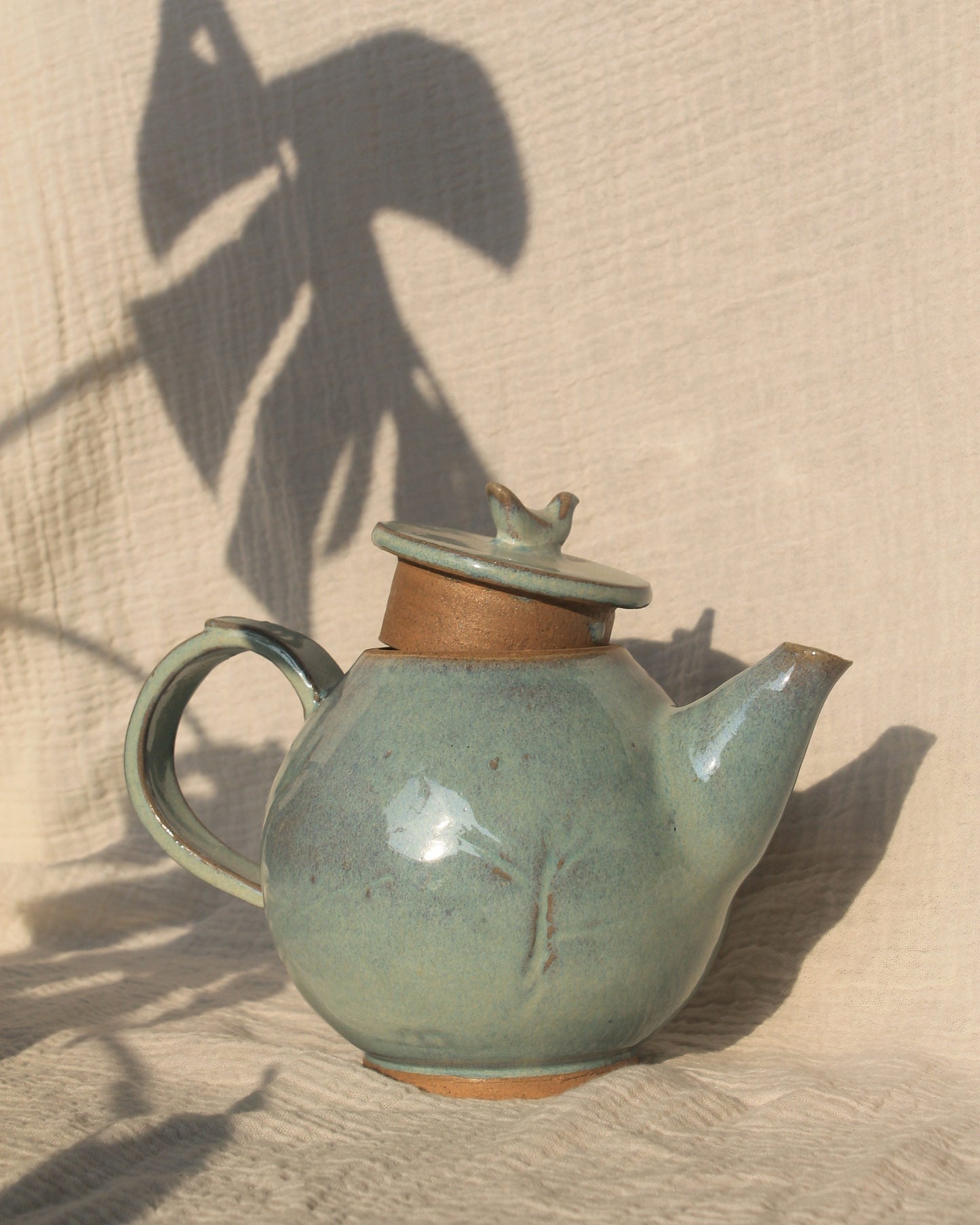 Teapot with Set of 2 cups - Blue - Bird Lid