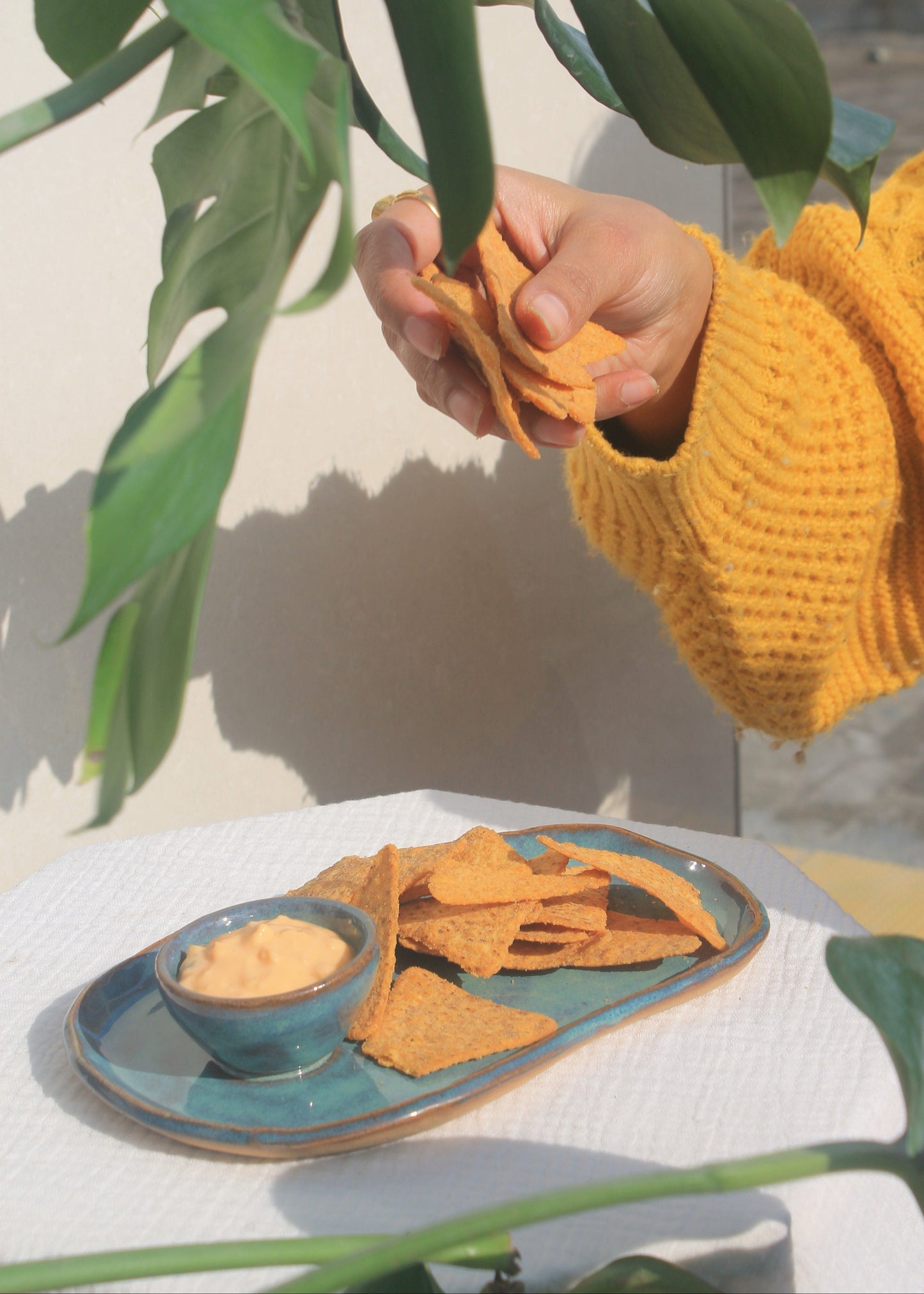 Snack Plate with attached Dip Bowl