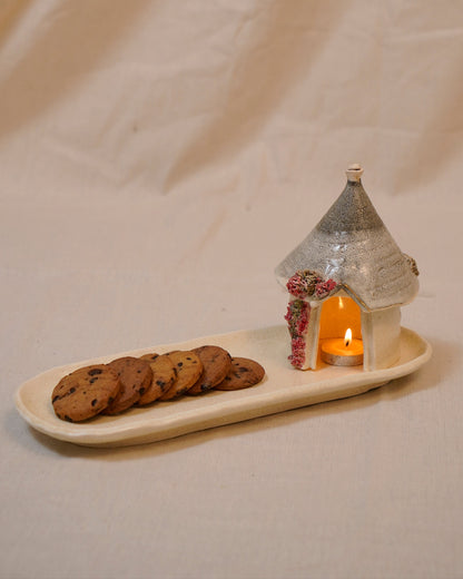 Tea Light Candle Holder - Single Trullo hut with Tray