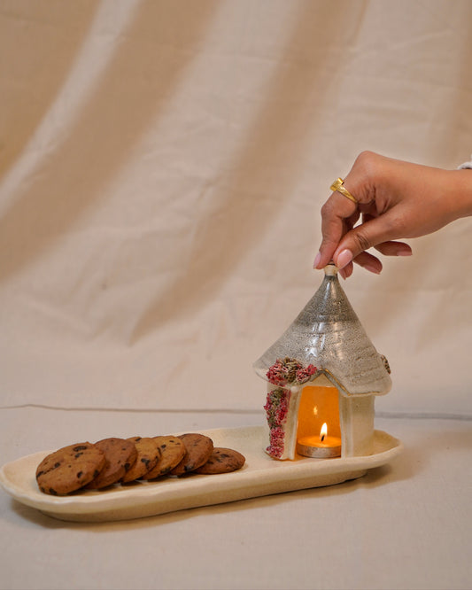 Tea Light Candle Holder - Single Trullo hut with Tray